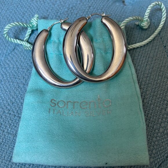 Sorrento Italian Silver Electroform Hoop Earrings - Picture 1 of 10